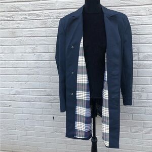 Vintage Dannimac London England Raincoat Navy Blue with Heritage Plaid Lining